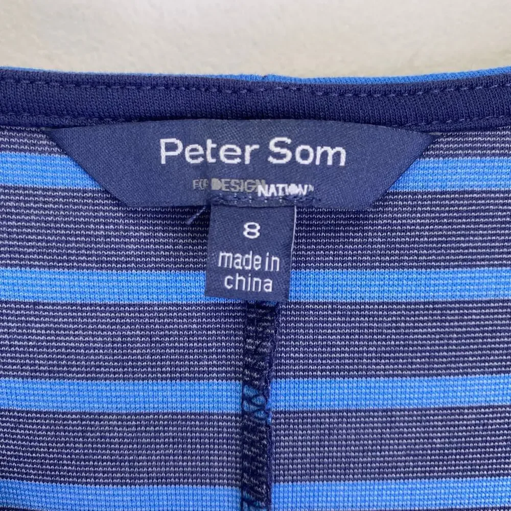 Peter Som Design Nation Size 8 Dress Blue Stripe Fit & Flair Jersey Knit V-Neck